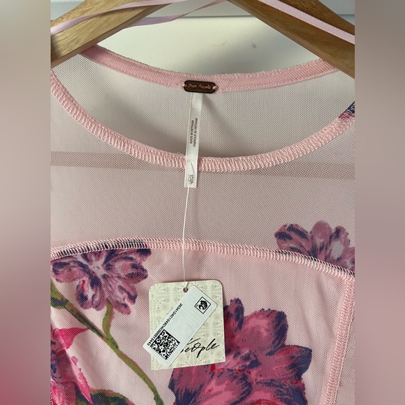 Free People Women’s Betty's Garden Long Sleeve Sheer Top Pink Combo XS OB1790443 - Picture 6 of 9